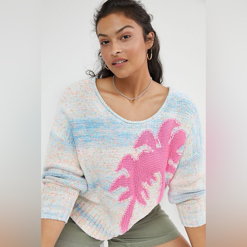 Anthropologie Multicolor Palm Tree Sweater - Picture 4 of 6